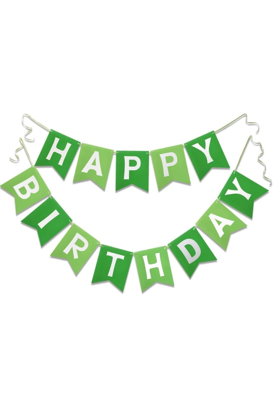 Happy Birthday Banner Green Two Tone 13 Piece Bunting Garland